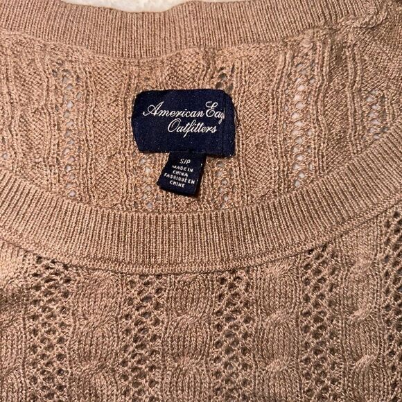 AEOutfitters Women’s Beige Crochet Cable Knit Top Sweater 3/4 Sleeves sz PS EUC - Picture 2 of 8